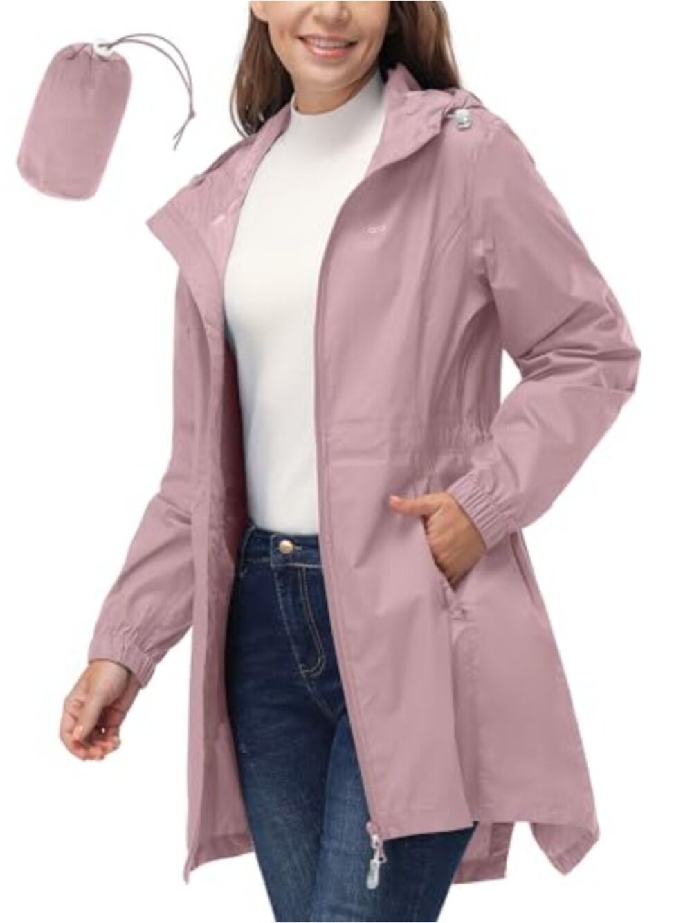 Waterproof Packable Long Rain Jacket with Hood 5000mm